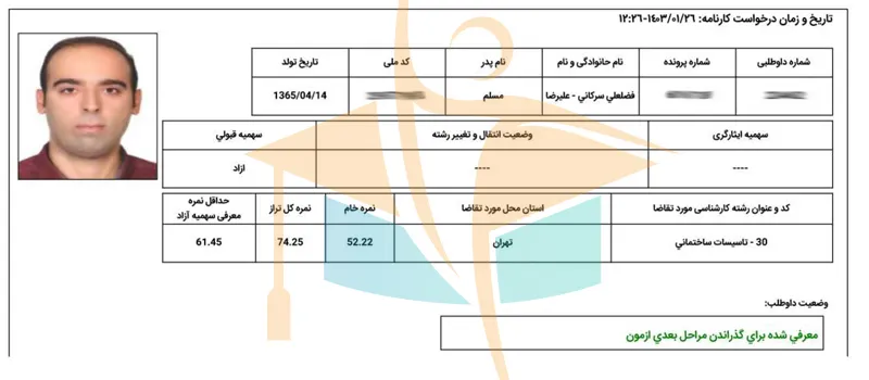 کارنامه قبول شدگان آزمون کارشناس رسمی- آکادمی کریمی