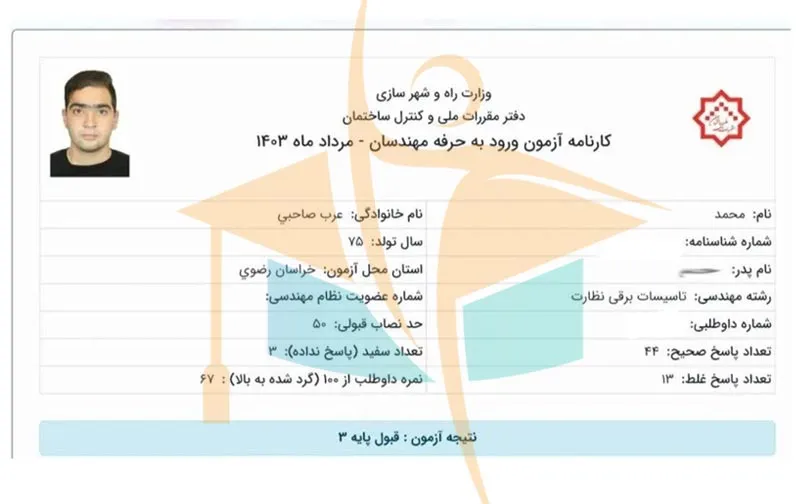 کارنامه قبولی آزمون نظام مهندسی برق- آکادمی کریمی