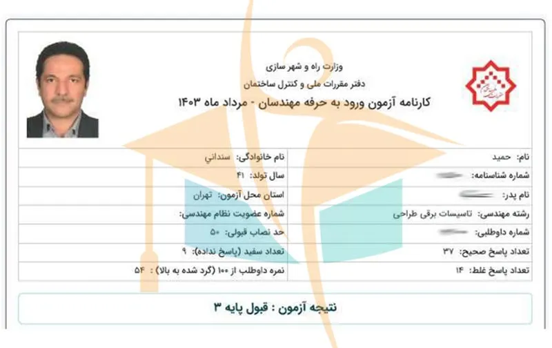 کارنامه قبولی آزمون نظام مهندسی برق- آکادمی کریمی