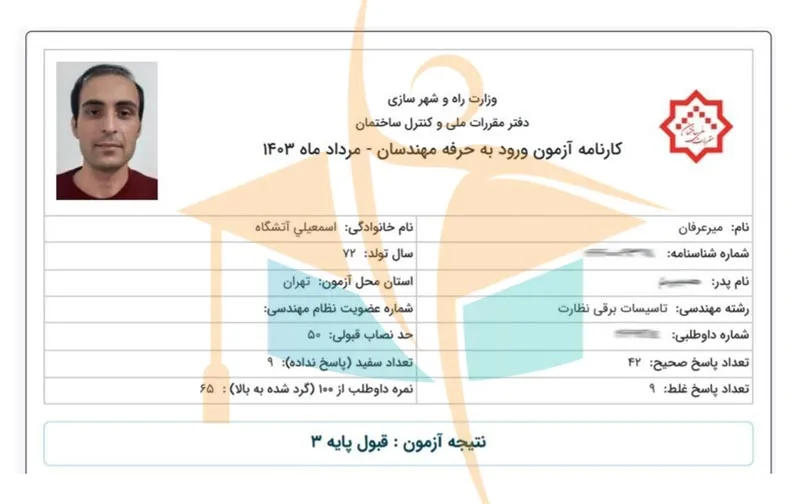 کارنامه قبولی آزمون نظام مهندسی برق- آکادمی کریمی