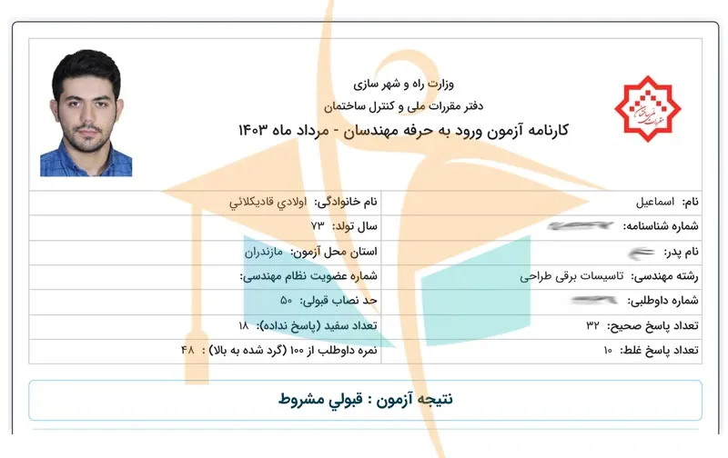 کارنامه قبولی آزمون نظام مهندسی برق- آکادمی کریمی