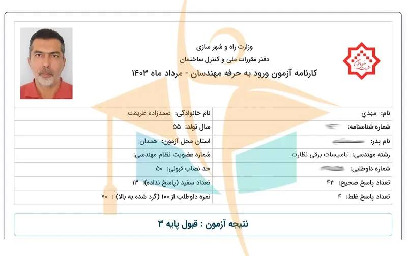 کارنامه قبولی آزمون نظام مهندسی برق- آکادمی کریمی