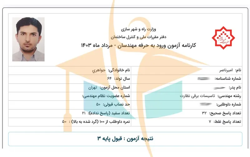 کارنامه قبولی آزمون نظام مهندسی برق- آکادمی کریمی