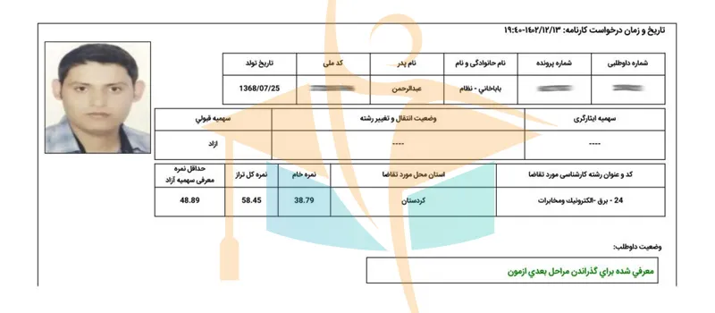 کارنامه قبول شدگان آزمون کارشناس رسمی- آکادمی کریمی